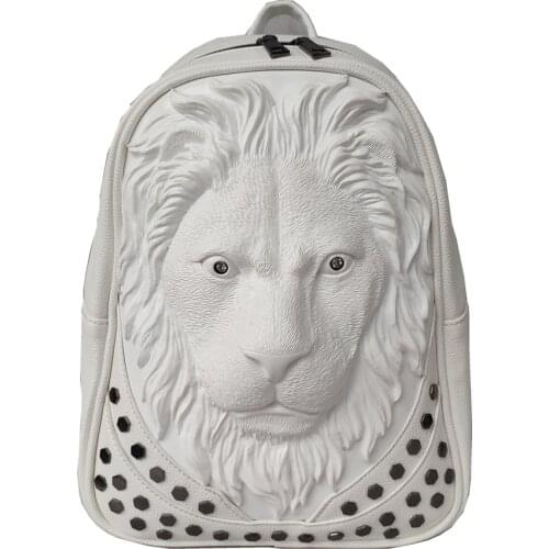 3D Embossed Lion Head Gother Women Small Backpack PU Leather mochila female Shoulder Bag For Girl School backpack Purse