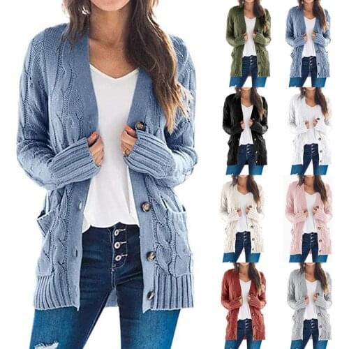 2020 Women Autumn Open Front Knitted Cardigan Sweater Pockets Outwear Coat Womens Clothing свитер женский pull femme