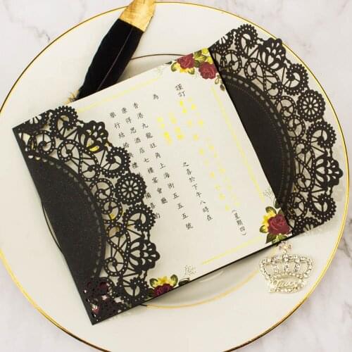 1X Navy wedding Invitation Card Silver Rose Gold Glittery Laser Cut Invitations marriage Invite Greeting cards birthday party