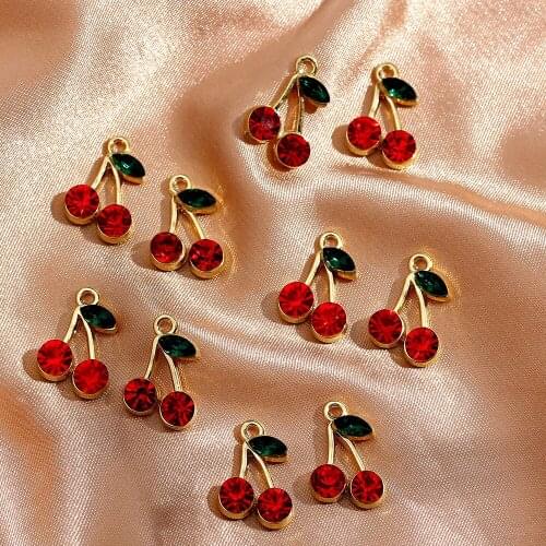 10Pcs 11*17mm Red Crystal Cute Cherry Charms For Jewelry Making Fruit Charm DIY Earring Necklace Handmade Pendant Accessories