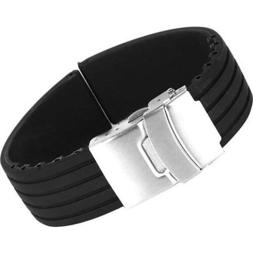 18-24mm Waterproof Silicone Rubber Chic Wrist Watch Strap Band Deployment Buckle