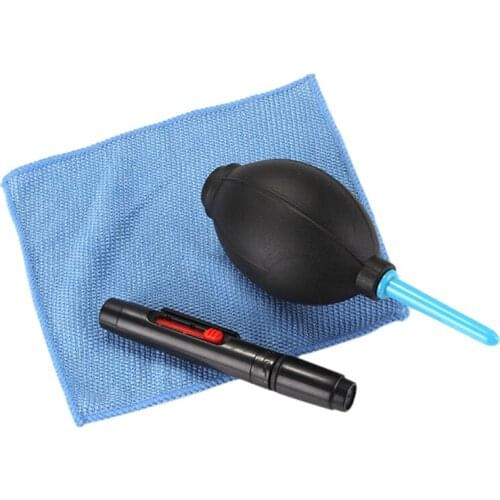 3 in 1 Lens Cleaning Cleaner Dust Pen Blower Cloth Kit For DSLR VCR Camera