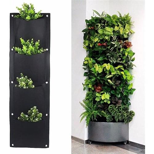 4 And 7-Pocket Felt Vertical Gardening Flower Pots Planter Hanging Pots Planter On Wall Garden Green Field