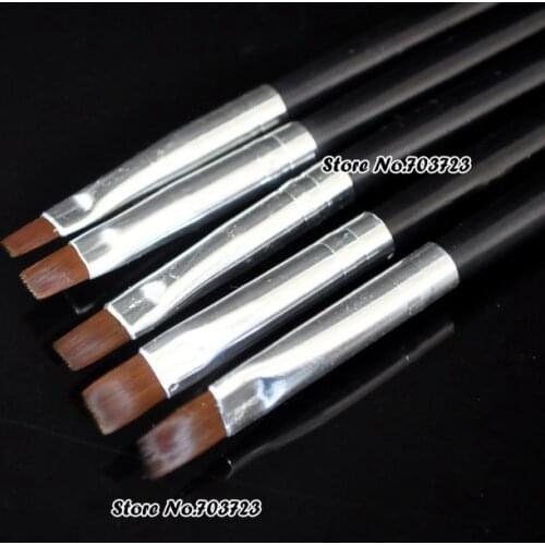 5pcs Flat Hair UV Gel Wooden Nail Art Tips Builder Brush Pen Drawing Kit PRO Set