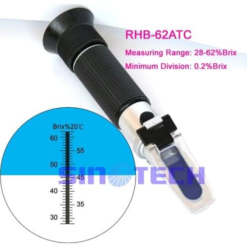 6pcs/lot hand held Brix Refractometers(28 - 62%Brix) RHB-62ATC