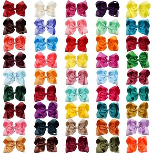 60Pcs/lot 8 Inch Hair Accessories Ribbon Hair Bows Girls Large Solid Bowknot with Hair Clips Kid Boutique Hairgrips Wholesale