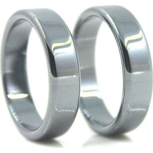 Free Shipping Flat Hematite Ring 6mm Wide (1pc) Male and Female Fashion 5A Quality Jewelry Black Magnet Ring