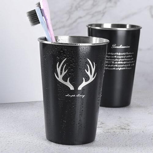 High Quality Black Stainless Steel Coffee Mug Creative Letter Pattern Travel Camping Tea Milk Cups Home Office School Gift 500ml