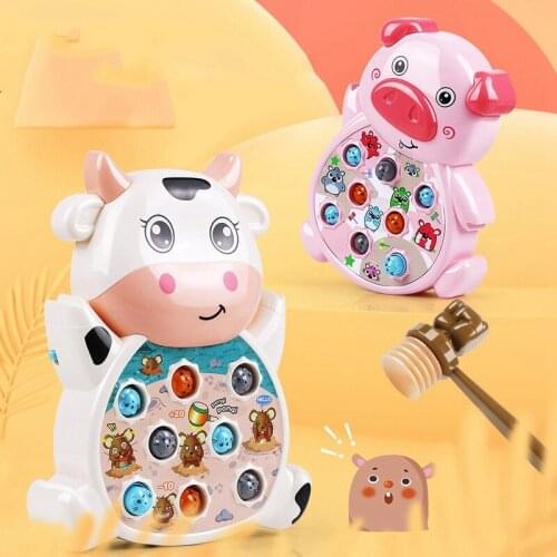 Children Cartoon Cow Animal Shape Electric Whack-A-Mole Toy Pounding Knocking Hamster Music Parent Kid Interactive