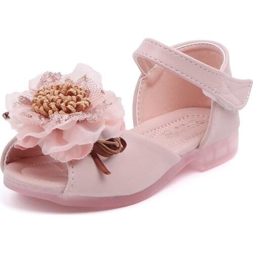 Kids Sandals For Girls Childrens Fish Mouth Sandals 2020 Girls Lace Big Flower Princess Sandals Soft Bottom Beach Shoes D202