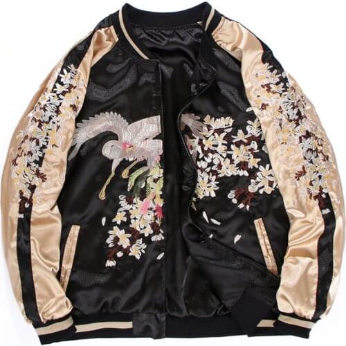 Two Sides Wear Luxury Flower Phoenix Embroidery Jacket Smooth Men Yokosuka Souvenir Spring Autumn Baseball Jacket Loose Coats