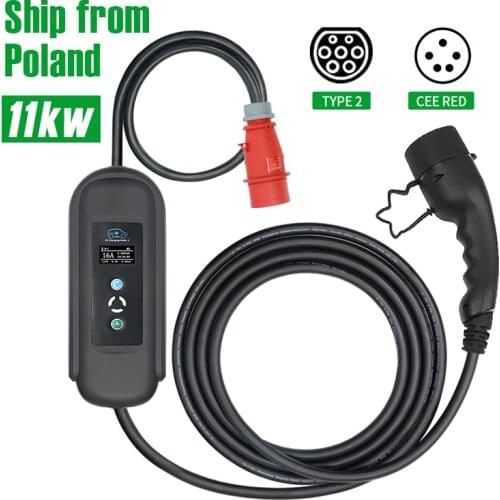 EV Charging Stations EVSE Wallbox Level 2 Electric Car Charger 11KW 16A 3 Phase IEC 62196 Type 2 5M Cable