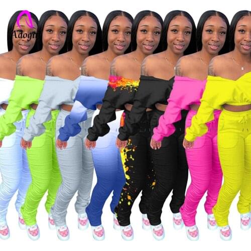 Fitness Women 2 Piece Set 2020 New Autumn V-neck Long Sleeve & Stacked Leggings Matching Set Sweatpant Sporty Activewear Outfits