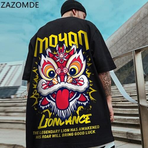 ZAZOMDE 2021 Hip Hop T Shirt Men Lion T-shirt Harajuku Streetwear Tshirt Cotton Short Sleeve Summer Tops Tee HipHop Back Printed