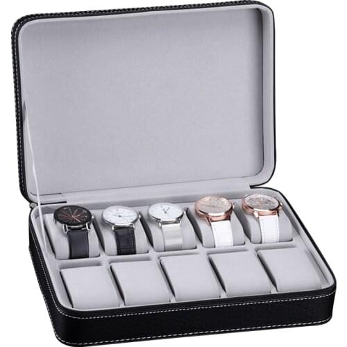 6/10/12 Slots Portable PU Leather Watches Box Travel Jewelry Watch zipper Storage Case Flannel Liner Organizer Display Box