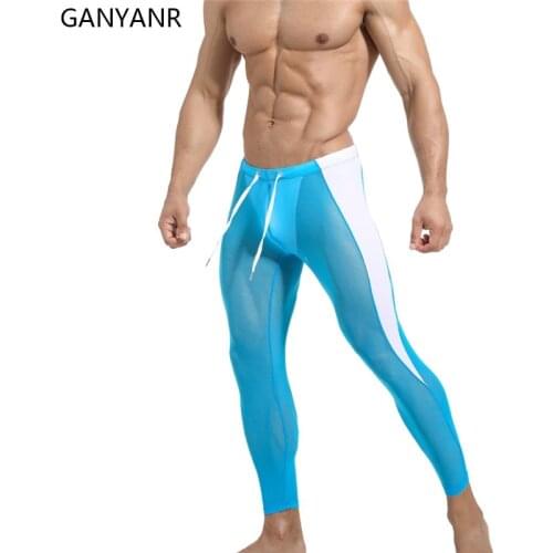 GANYANR Running Tights Men Compression Pants Sportswear Leggings Gym Fitness Basketball Yoga Track Long Dry Fit Funky Sexy Pouch
