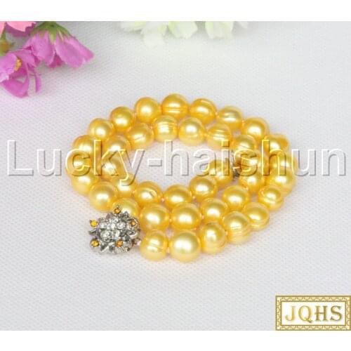 JQHS Genuine 17" 10mm round golden yellow freshwater pearls necklace j12586 jewelry