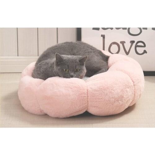 Round Flower Cozy Dog Bed Small Large Dog Soft Velvet Cat Mat Pet Deep Sleep Cushion Winter Warm Puppy Kennel Sofa Nest Basket
