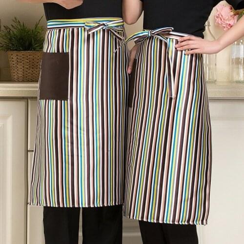 1Pcs Unisex Kitchen Cooking Hotel Chef Aprons Uniforms Multi-color Stripes Restaurant Waiter Aprons with Pockets