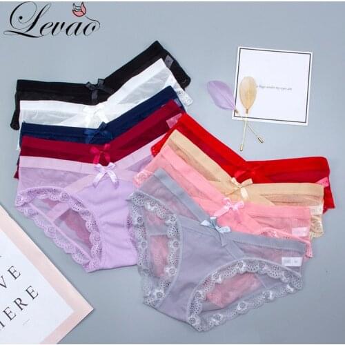 LEVAO Lace Transparent Panties Women Underpants Female Bow Underwear Sexy Low-Rise Girls Briefs Comfort Panties Ladies Lingerie