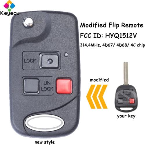KEYECU Modified Flip Remote Control Key - 2+1 3 Button 314.4MHz 4D67/ 4D68/ 4C Chip - FOB for Lexus GX470 LX470 FCC ID: HYQ1512V