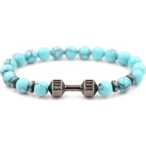Trendy Charm Bracelet for Men Jewelry Fashion Luxury blue stone bead Antique Dumbbell Bracelets Male Pulseira erkek bileklik