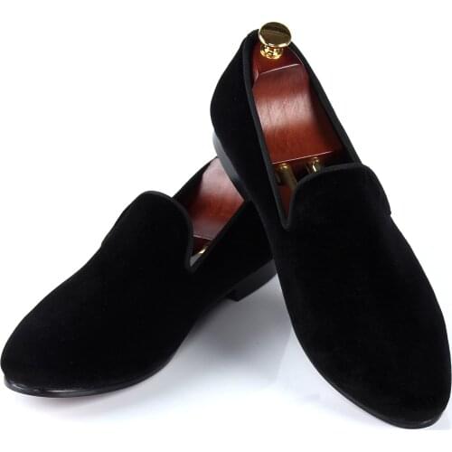 Harpelunde Black Velvet Loafers Classic Men Flat Shoes Round Toe Leather Linning Size 7-14