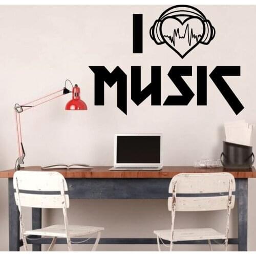 Music wall stickers I love music wall decals bedroom game room or studio room decoration stylish gifts for musicians YY24