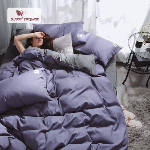 SlowDream Duvet Cover Set Purple Bed Linen Nordic Bedspread Double Bed Flat Sheet Pillowcase Japan Style Bed Linens Gary Sheet