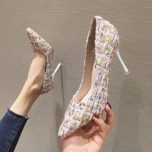 2021 new fine heel womens shoes color womens shoes daily work single shoes temperament shallow mouth pointy shoes women