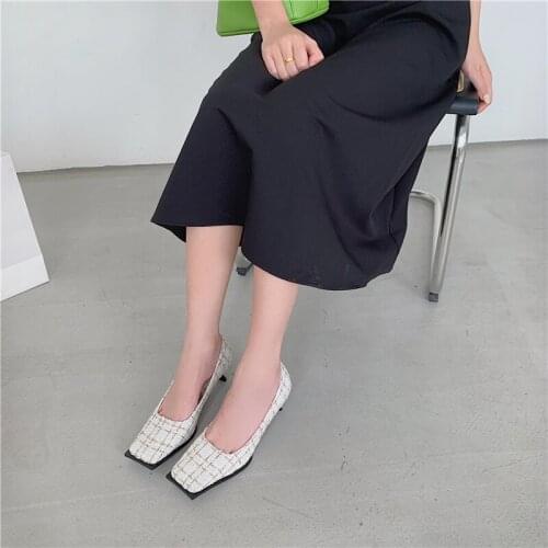 2021 summer new fashion womens high heels retro plaid stiletto high heels womens square toe single shoes high heels