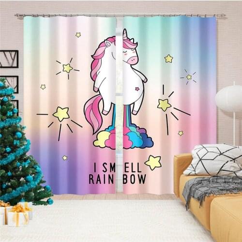 Printed Girly Pink Unicorn Letter Pattern Blackout Curtain Kit, Suitable for Household Curtains In The Living Room and Bedroom