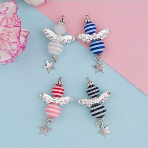 DoreenBeads Zinc Based Alloy Pendants Metal Star Rhinestone Butterfly Wing Multicolor Stripe Beads HandMade Pendants,1 Set