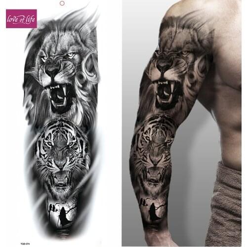 FULL ARM SLEEVE KING OF BEASTS TRIBAL TOTEM TEMPORARY TATTOO MAN BODY ART STICKE