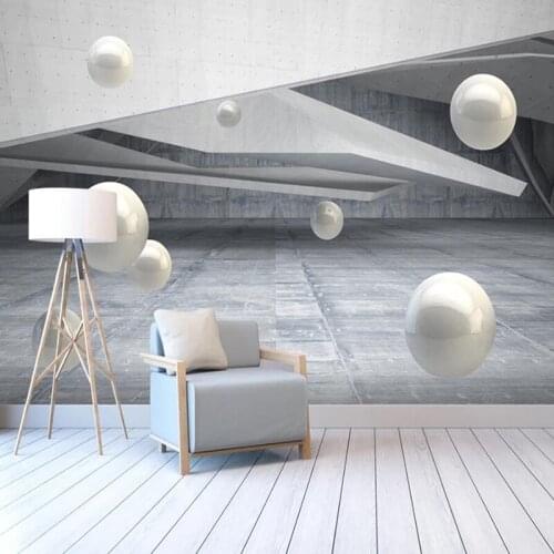 Custom 3D Mural Wallpaper Abstract Architectural Space Stereoscopic Circle Ball Photo Wall Painting Living Room Sofa TV Backdrop
