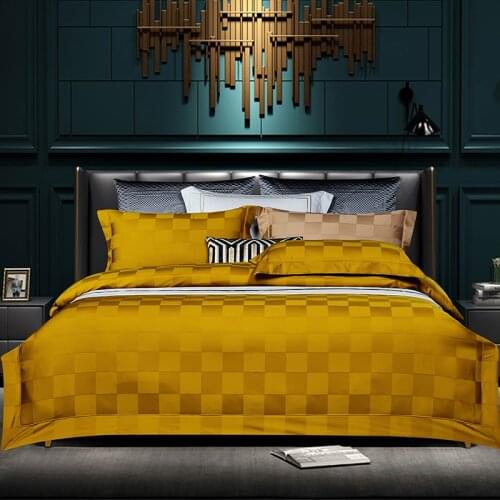 600TC Cotton Bedlinen plaid satin bed linen yellow bedcover duvet cover pillowcase bedding set Bed Set