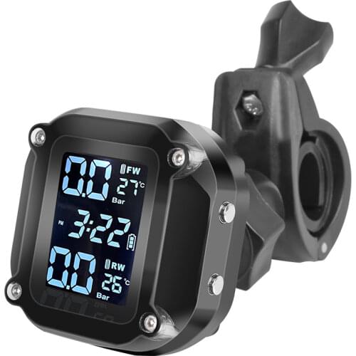 Motorcycle TPMS Motor Tire Pressure Tyre Temperature Monitoring Alarm System with 2 External Sensors USB Solar Charging motos