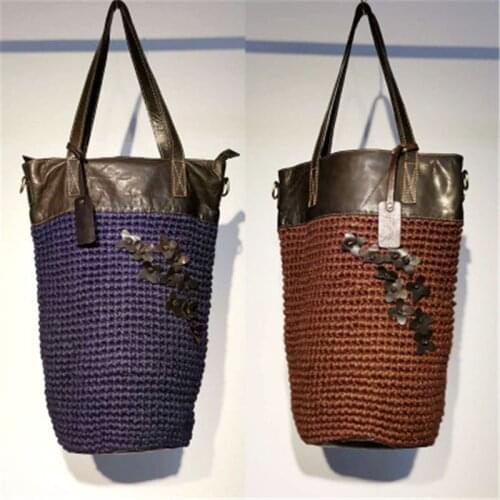 Special offer Chao Dai original art retro hemp rope hand-woven large capacity genuine leather bucket bag ethnic style female bag