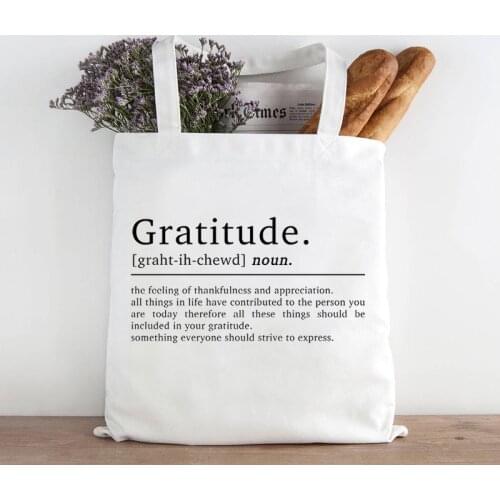 Gratitude Print Shopping Bags Inspirational Quotes Prints Reusable Bag Positive Prints Teacher Student Book Bags Custom