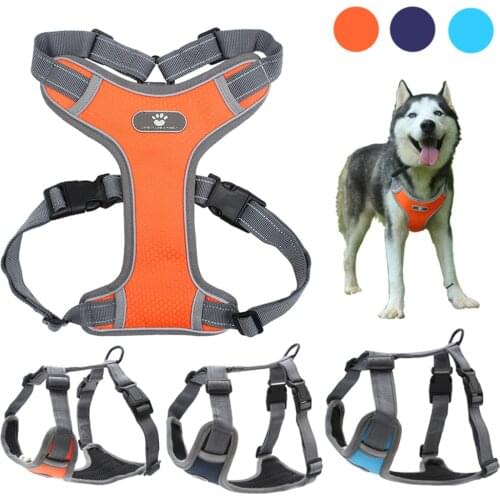 Reflective Nylon Dog Harness Vest Services Medium Large Dog Vest Padded Adjustable Safety Vehicular Lead for Dog Pet Accessories