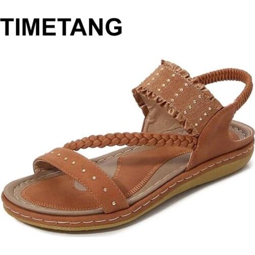 TIMETANG Summer Women Sandals Outdoor Casual Beach Shoes Female Vintage Ladies Flat Comfortable Sandals Non-Slip