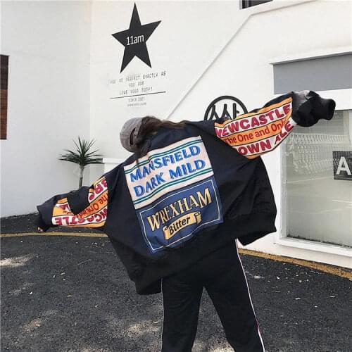 Spring Jacket Women Windbreaker Coat Patch Designs Harajuku Loose Bomber Streetwear Casual Basic Coat Oversize Short Jacket