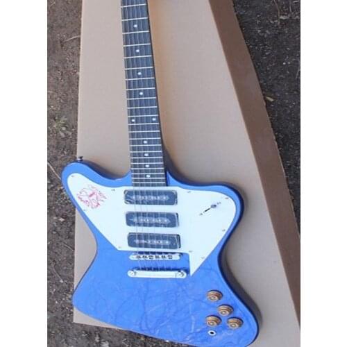 High quality Firebird electric guitar, metal blue paint, body neck integrated connection, free transportation