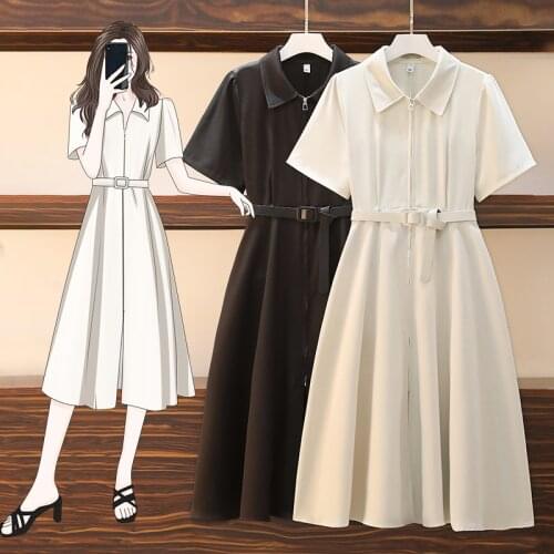 EHQAXIN Womens Shirt Dresses 2021 Summer New Zipper Long Pure Color Dress With Belt Hepburn Style Large Size For Ladies M-4XL