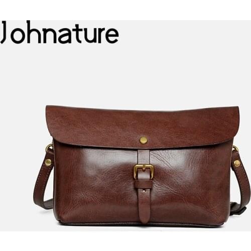 Johnature Versatile Leisure Genuine Leather Crossbody Bags For Women 2021 New Nature Soft Cowhide Retro Shoulder Messenger Bags