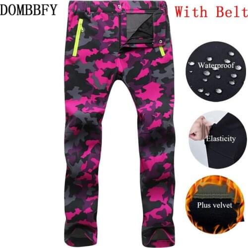 Womens Winter Fleece Softshell Warm Pants Thermal Waterproof Outdoor Sports Trekking Skiing Camping Female Elastic Trousers