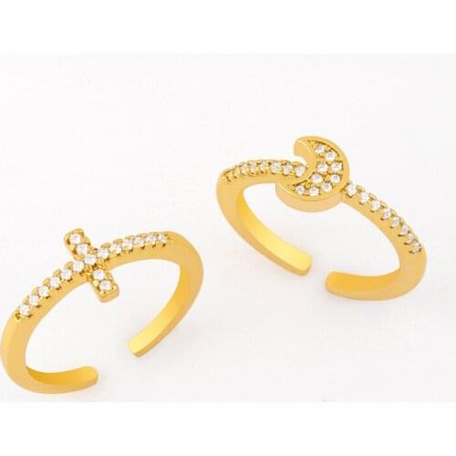Adjustable Knuckle Cross Cuff Ring Gold Crystal Crescent Moon Open Finger Rings For Women CZ Zirconia Party Jewelry Gifts rigj51