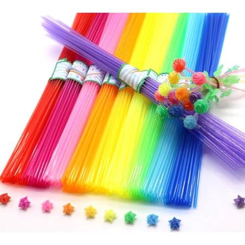 350pcs Children Handmade Folded Star Plastic Straw Lucky Transparent Tube Origami Fancy Glossy Folded Five Horn Birthday Gift