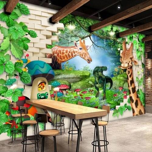 Custom 3D Poster Wall Murals Wallpaper Giraffe Cartoon Animals Children Room Bedroom Background Photo Mural Art Papel De Parede