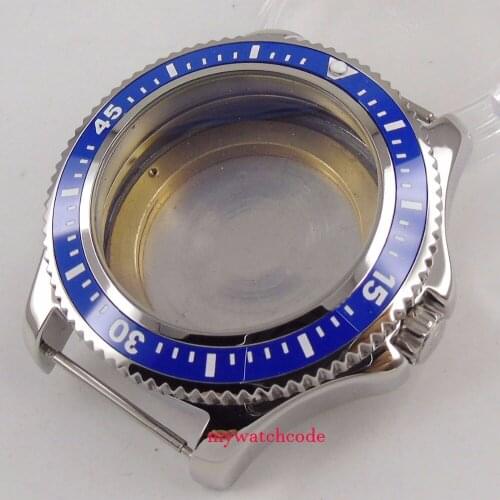 44mm black/blue ceramic bezel Watch Case fit eta 2824 2836 8215 8205 DG2813 MOVEMENT
